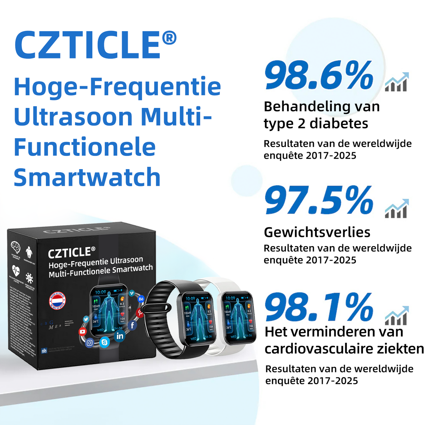 CZTICLE® Hoogfrequent Ultrasound Multifunctioneel Smartwatch🔥🔥💃(Speciaal ontworpen voor vetverbranding, bloedsuikerbalans, lymfedetox, oedeemreductie en zenuwontspanning)