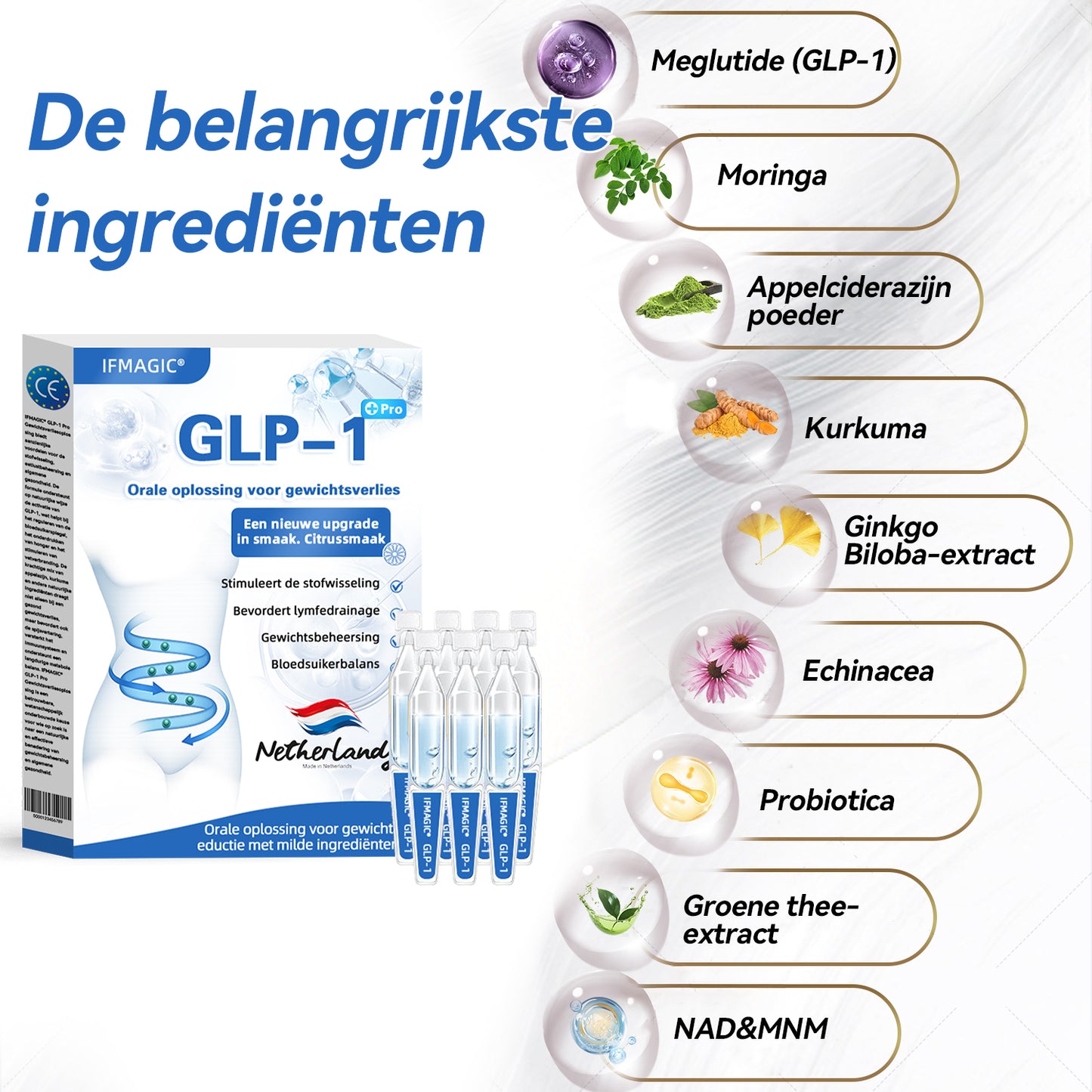 IFMAGIC® GLP-1 Orale oplossing voor gewichtsverlies✅Eén dosis per dag – resultaat zichtbaar binnen 7 dagen👩‍⚕️ Geschikt voor obesitas, hart- en vaatziekten, diabetes, slaapapneu, hoge cholesterol en hoge bloedvetten, gewrichtsproblemen, enz🌿