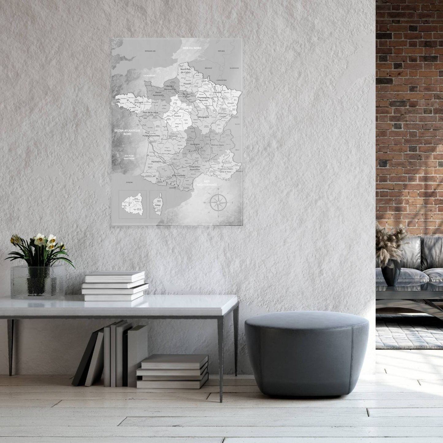 Magnetisches Glasbild - Frankreichkarte Hellgrau